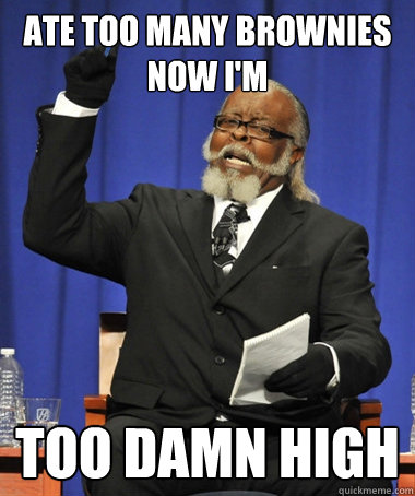 Ate too many brownies
now i'm too damn high  The Rent Is Too Damn High