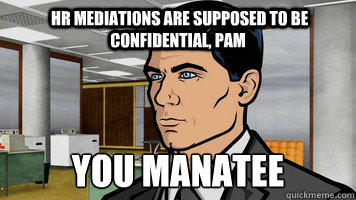  HR mediations are supposed to be confidential, Pam YOU MANATEE -  HR mediations are supposed to be confidential, Pam YOU MANATEE  You Manatee