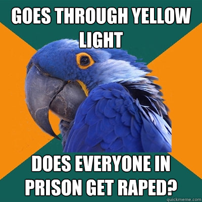 goes through yellow light does everyone in prison get raped?  Paranoid Parrot