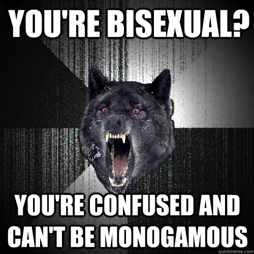 you're bisexual? you're confused and can't be monogamous  Insanity Wolf