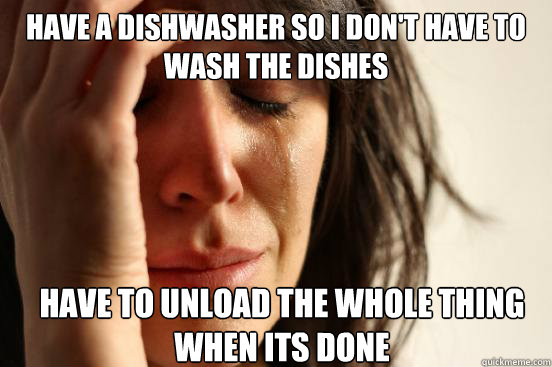 have a dishwasher so i don't have to wash the dishes
 have to unload the whole thing when its done Caption 3 goes here Caption 4 goes here  First World Problems