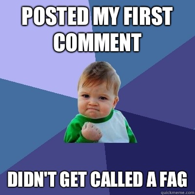 Posted my first comment  Didn't get called a fag  Success Kid