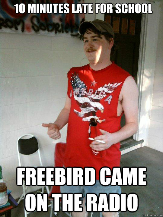 1o minutes late for school freebird came on the radio  Redneck Randal