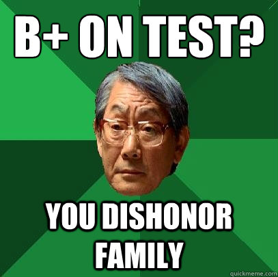 b+ on test? you dishonor family  High Expectations Asian Father