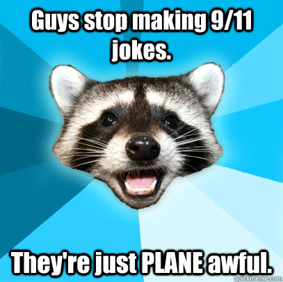 Guys stop making 9/11 jokes. They're just PLANE awful.  Lame Pun Coon