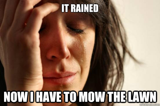 It rained Now I have to mow the lawn  First World Problems