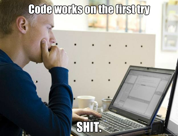 Code works on the first try SHIT.  Programmer