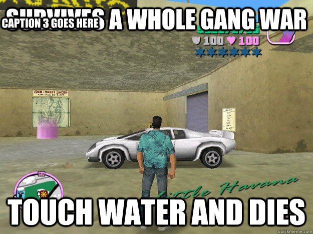 Survives A Whole Gang War Touch water and Dies Caption 3 goes here  GTA LOGIC