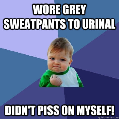 Wore grey sweatpants to Urinal Didn't piss on myself!  Success Kid