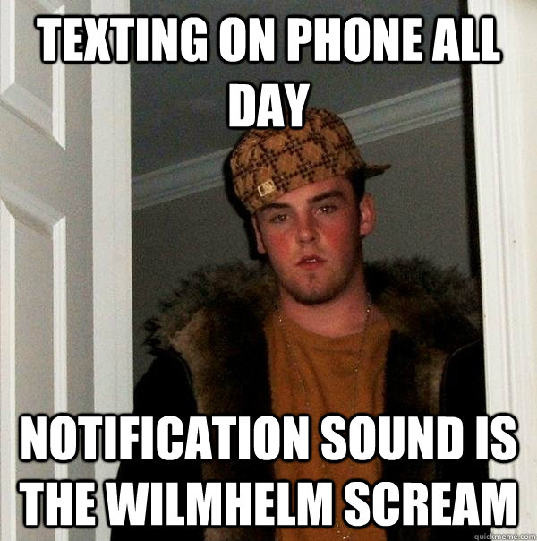 Texting on phone all day notification sound is the wilmhelm scream  Scumbag Steve
