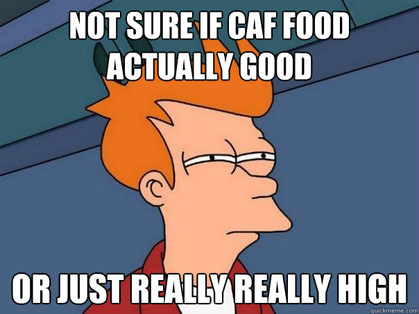 Not sure if Caf food actually good Or just really really high  Futurama Fry