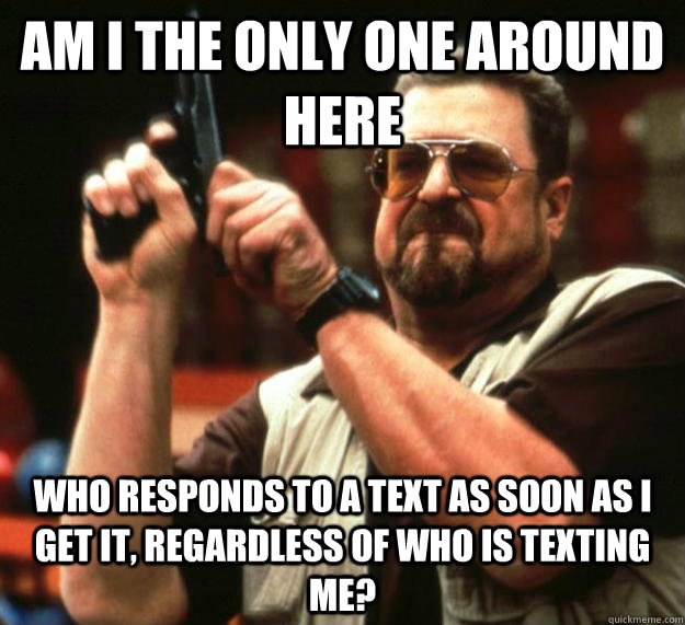 am I the only one around here who responds to a text as soon as I get it, regardless of who is texting me?  Angry Walter