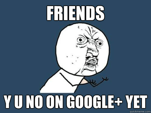 friends y u no on Google+ yet  Y U No