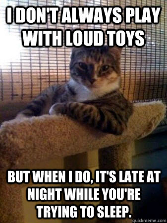 I don't always play with loud toys but when I do, it's late at night while you're trying to sleep.  The Most Interesting Cat in the World
