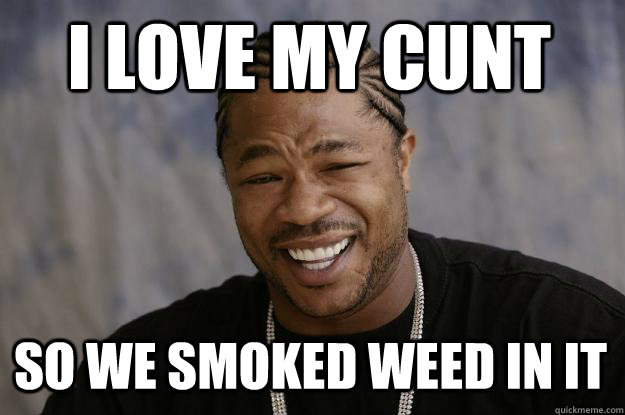 i love my cunt SO WE SMOKED WEED IN IT - i love my cunt SO WE SMOKED WEED IN IT  Xzibit meme