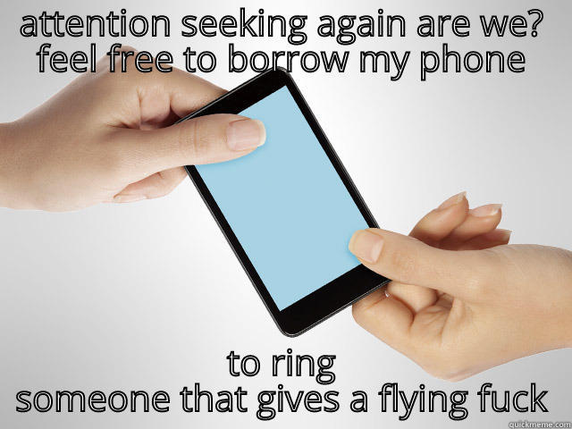 ATTENTION SEEKING AGAIN ARE WE? FEEL FREE TO BORROW MY PHONE TO RING SOMEONE THAT GIVES A FLYING FUCK Misc