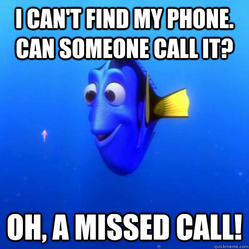 I can't find my phone. Can someone call it? Oh, a missed call!  dory