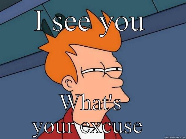 I SEE YOU WHAT'S YOUR EXCUSE  Futurama Fry