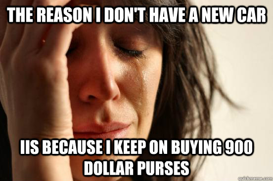 The reason I don't have a new car  iis because I keep on buying 900 dollar purses  First World Problems