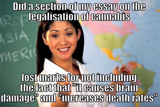 DID A SECTION OF MY ESSAY ON THE LEGALISATION OF CANNABIS LOST MARKS FOR NOT INCLUDING THE FACT THAT 