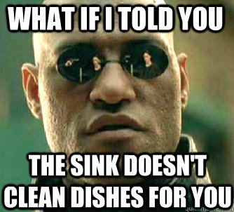what if i told you the sink doesn't clean dishes for you  Matrix Morpheus