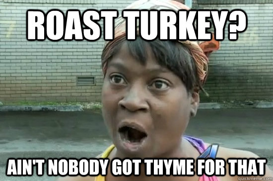 Roast turkey? ain't nobody got thyme for that - Roast turkey? ain't nobody got thyme for that  Aint nobody got time for that