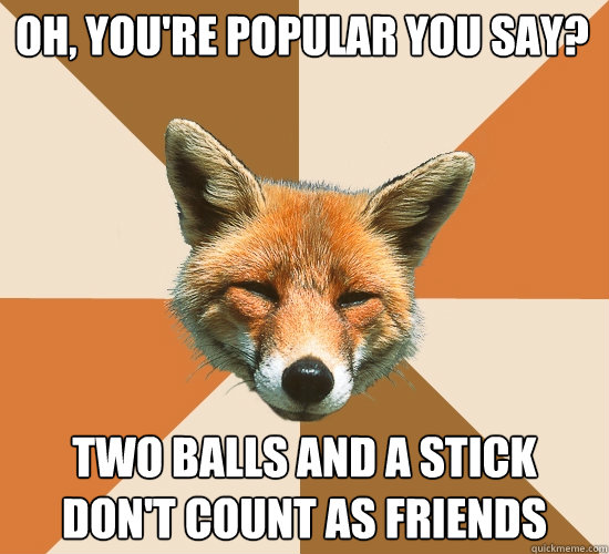 Oh, you're popular you say? two balls and a stick don't count as friends  Condescending Fox