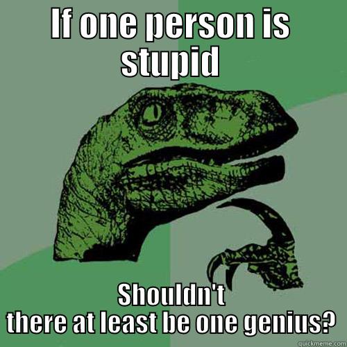 IF ONE PERSON IS STUPID SHOULDN'T THERE AT LEAST BE ONE GENIUS? Philosoraptor