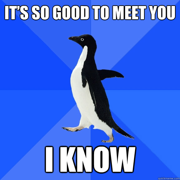 It’s so good to meet you I know  Socially Awkward Penguin