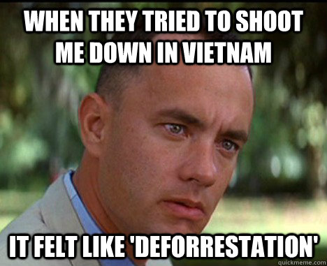 When they tried to shoot me down in vietnam it felt like 'Deforrestation'  