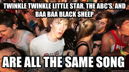 Twinkle twinkle little star, the Abc's, and baa baa black sheep are all the same song  Sudden Clarity Clarence