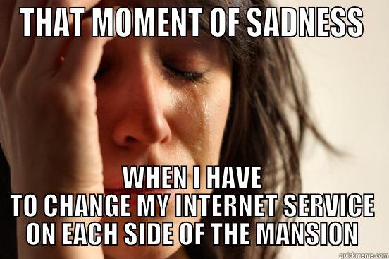 THAT MOMENT OF SADNESS WHEN I HAVE TO CHANGE MY INTERNET SERVICE ON EACH SIDE OF THE MANSION First World Problems