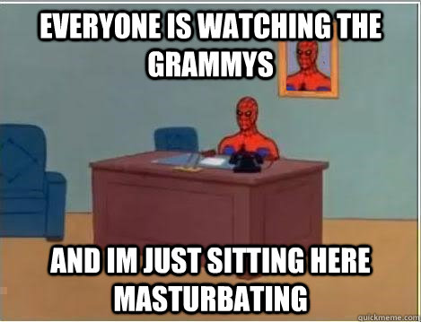EVERYONE IS WATCHING THE GRAMMYS  and im JUST sitting here masturbating  Spiderman Desk