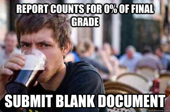 report counts for 0% of final grade submit blank document  