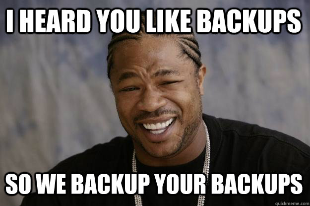 I heard you like backups So we backup your backups  Xzibit meme