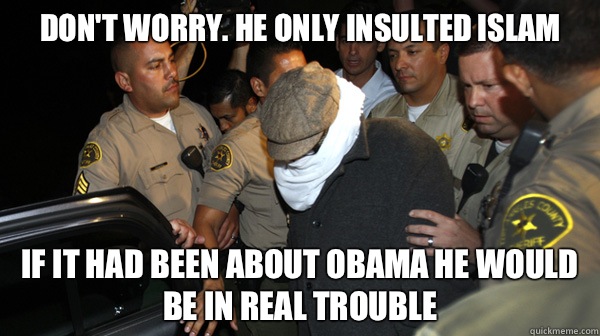 Don't worry. He only insulted Islam If it had been about Obama he would be in real trouble  Defend the Constitution