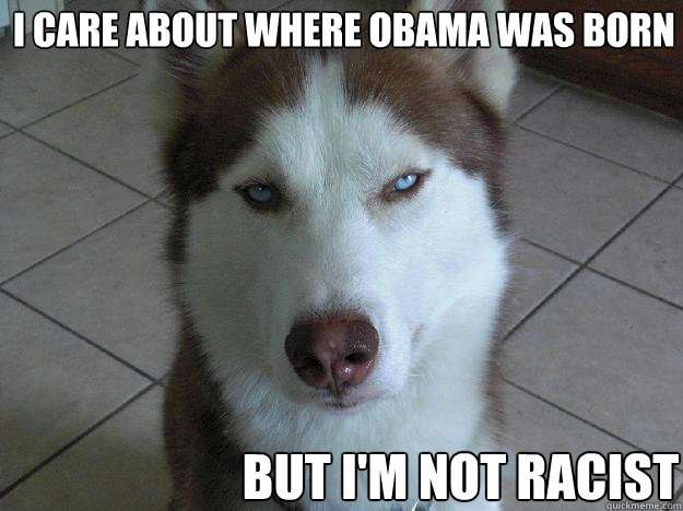 i care about where obama was born but i'm not racist - i care about where obama was born but i'm not racist  Anti Conspiracy Dog