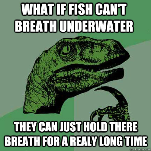 What if fish can't breath underwater they can just hold there breath for a realy long time  Philosoraptor