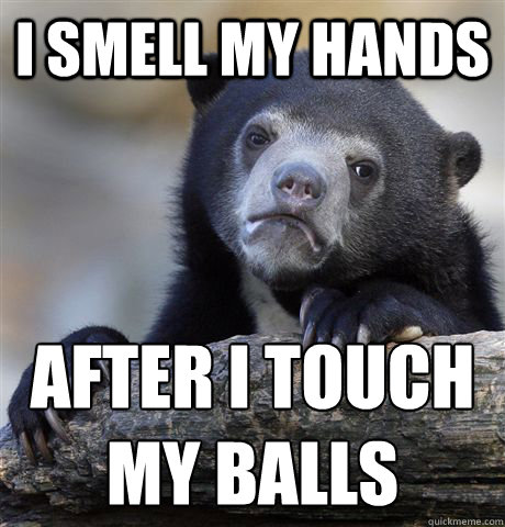 i smell my hands after i touch my balls   Confession Bear