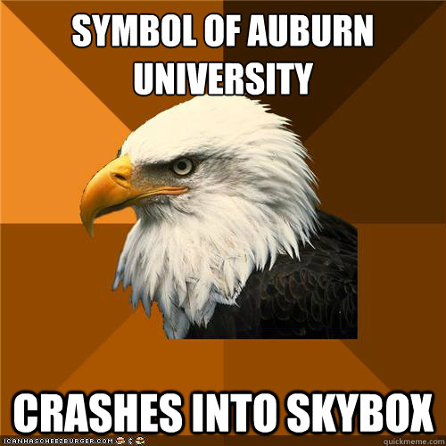 Symbol of auburn university Crashes into skybox  