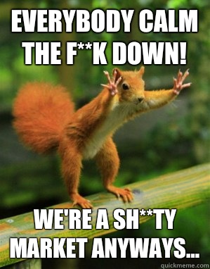EVERYBODY CALM THE F**K DOWN! We're a sh**ty market anyways... - EVERYBODY CALM THE F**K DOWN! We're a sh**ty market anyways...  Panic Squirrel