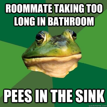 Roommate taking too long in bathroom Pees in the sink  Foul Bachelor Frog