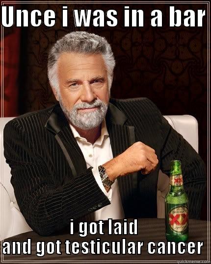 UNCE I WAS IN A BAR  I GOT LAID AND GOT TESTICULAR CANCER  The Most Interesting Man In The World