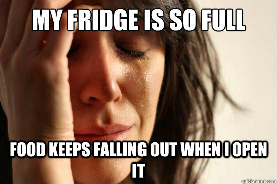 My fridge is so full food keeps falling out when I open it  First World Problems