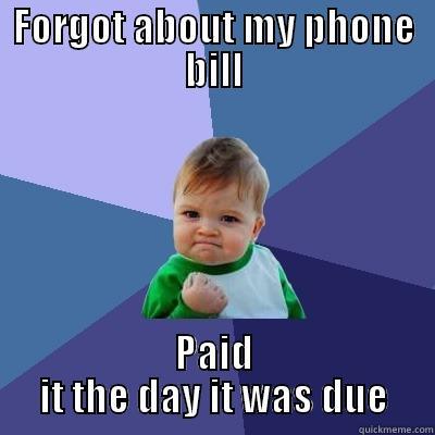 FORGOT ABOUT MY PHONE BILL PAID IT THE DAY IT WAS DUE Success Kid