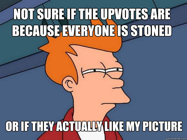 not sure if the upvotes are because everyone is stoned or if they actually like my picture  Futurama Fry