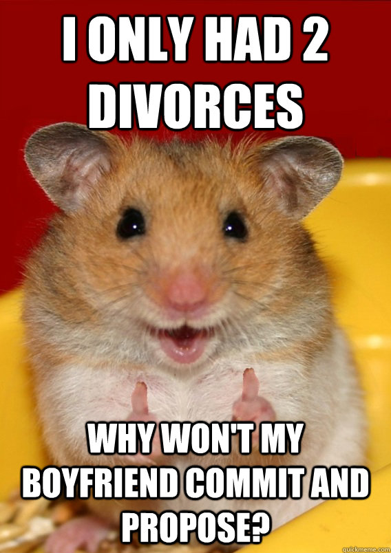 I only had 2 divorces Why won't my boyfriend commit and propose?  Rationalization Hamster