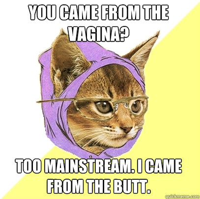 You came from the vagina? Too Mainstream. I came from the butt.  Hipster Kitty