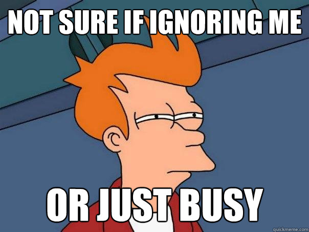 not sure if ignoring me or just busy  Futurama Fry