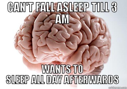 CAN'T FALL ASLEEP TILL 3 AM WANTS TO SLEEP ALL DAY AFTERWARDS Scumbag Brain